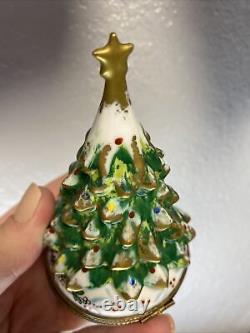 HTF Limoges PV Parry Vieille Christmas Tree Porcelain Trinket Box GUC Vintage