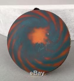 HUGE Glass Limoges Trinket Box Pear Squash Orange Blue Swirl SIGNED 184
