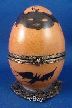 Halloween Decor Orange Egg Music Box Black Cat FRENCH LIMOGES box