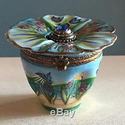 Hand Painted Flower with Removable Perfume Bottle Trinket Box Limoges France