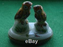 Hand Painted France Limoges Trinket Box DOUBLE OWLS Estate