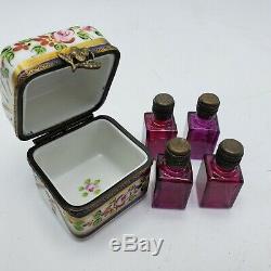 Hand Painted Limoges France Porcelain Trinket Box with Scent Perfume Bottles