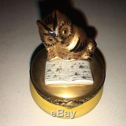 Hand Painted Owl Reading a Book Graduation Gift Trinket Box from Limoges France