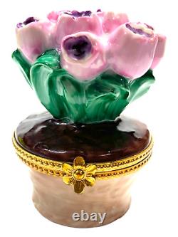 Hand Painted Rochard Limoges France Tulip Flowers in Basket Trinket Box