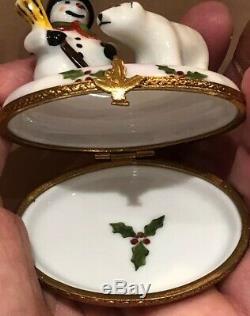 Initialed Eximious Limoges Snowman Polar Bear Christmas Box