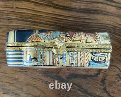 Intricate Limoges trinket box of Cleopatras Mummy And Sarcophagus