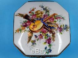 LARGE LIMOGES FRANCE HINGED DRESSER BOX Octagon Shape with Musical Instruments