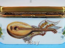 LARGE LIMOGES FRANCE HINGED DRESSER BOX Octagon Shape with Musical Instruments