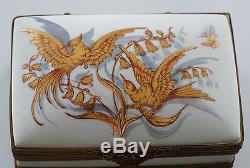 Le Tallec Paris France Porcelain Hand Painted French Limoges Box Birds Gold