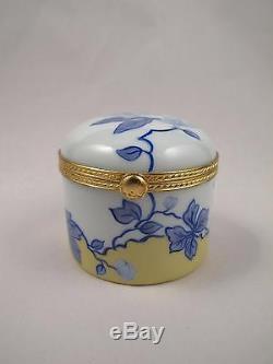 LE TALLEC for TIFFANY & Co Limoges Blue & Yellow Flowers Fleurs Trinket Box