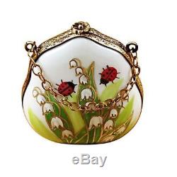 LILY OF THE VALLEY PURSE WITH LADYBUGS NEW Limoges Porcelain Box Imported from