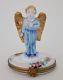 Limoges Angel With Golden Wings Over Roses Trinket Box Peint Main Sgnd Retired