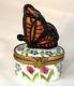 Limoges Box With Monarch Butterfly & Flowers By Laure Selignac Paris. Signed