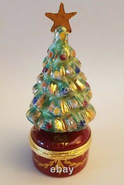 LIMOGES Box Christmas Tree with Red Stand France Never Displayed