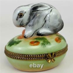 LIMOGES Chamart PV France Easter Bunny Rabbit Carrot Egg Porcelain Trinket Box