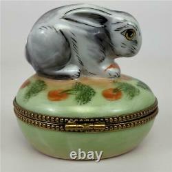 LIMOGES Chamart PV France Easter Bunny Rabbit Carrot Egg Porcelain Trinket Box