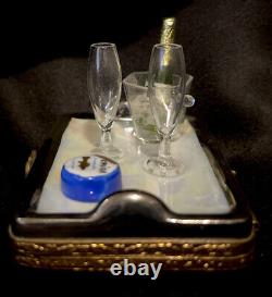 LIMOGES FRANCE BOX HAPPY NEW YEAR CHAMPAGNE & CAVIAR TRAY With BUCKET & GLASSES