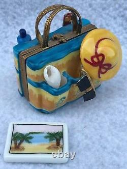 LIMOGES FRANCE Beach Bag/Post Card Hinged Box Hand-painted Peint Main 2x2