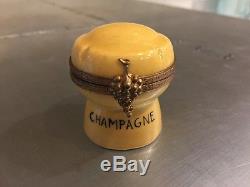 LIMOGES FRANCE Champagne Wine Bucket Hinged Trinket Box Ring Peint Main