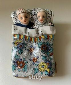 LIMOGES FRANCE Elegant Bed Couple French Hinged Trinket Box