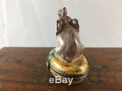 LIMOGES FRANCE Elephant Hinged Trinket Box Ring Peint Main Marque Deposee