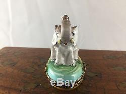 LIMOGES FRANCE Elephant Hinged Trinket Box Ring Peint Main Marque Deposee