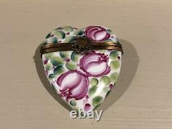 LIMOGES FRANCE Floral Heart ROCHARD Hinged Trinket Box Hand-painted Peint Main