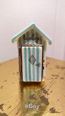 LIMOGES FRANCE Genuine Hnd Painted Trinket Box Beach Hut Changing Station Cabana