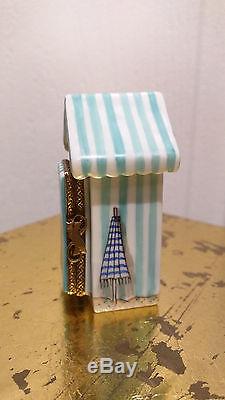 LIMOGES FRANCE Genuine Hnd Painted Trinket Box Beach Hut Changing Station Cabana