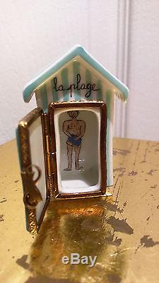 LIMOGES FRANCE Genuine Hnd Painted Trinket Box Beach Hut Changing Station Cabana