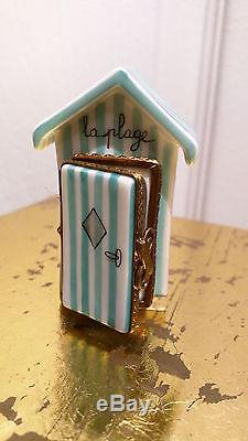 LIMOGES FRANCE Genuine Hnd Painted Trinket Box Beach Hut Changing Station Cabana