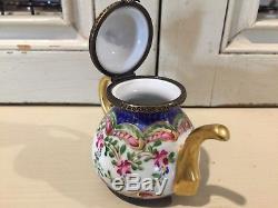 LIMOGES FRANCE Teapot Tea Service Handled Hinged Trinket Box Peint Main RARE