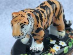LIMOGES FRANCE Tiger Hinged Trinket Box Hand-painted Peint Main Mint