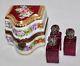 Limoges France Box Large Perfume Casket 3 Jewel Top Bottles By Parry Vieille