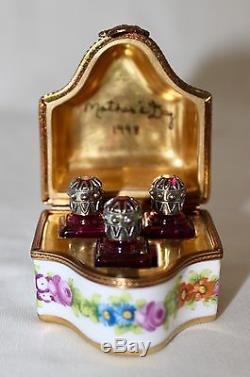 LIMOGES France Box Large Perfume Casket 3 Jewel Top Bottles by Parry Vieille