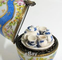 LIMOGES France Egg Trinket Box with Stand Mini Tea Set UK Royal Coat of Arms Clasp