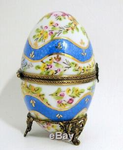 LIMOGES France Egg Trinket Box with Stand Mini Tea Set UK Royal Coat of Arms Clasp