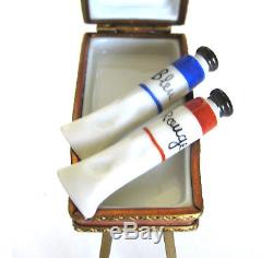 LIMOGES France Hinged Trinket Box Painters Easel on Stand withPaints Eiffel Tower
