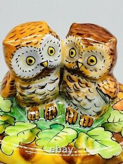 LIMOGES France Laclaire Owls in Love Peint Main Hinged Trinket Box 2.5 inch