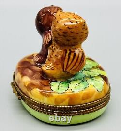 LIMOGES France Laclaire Owls in Love Peint Main Hinged Trinket Box 2.5 inch