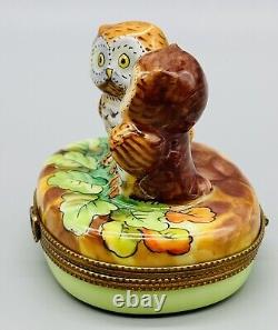 LIMOGES France Laclaire Owls in Love Peint Main Hinged Trinket Box 2.5 inch