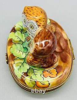 LIMOGES France Laclaire Owls in Love Peint Main Hinged Trinket Box 2.5 inch