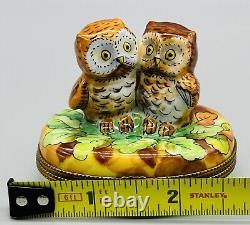 LIMOGES France Laclaire Owls in Love Peint Main Hinged Trinket Box 2.5 inch