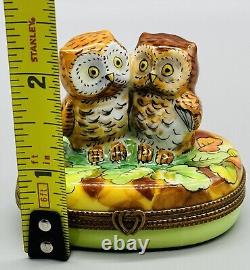 LIMOGES France Laclaire Owls in Love Peint Main Hinged Trinket Box 2.5 inch