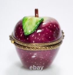 LIMOGES France Marque Depose Red Delicious Apple Porcelain Trinket Box RARE