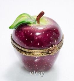 LIMOGES France Marque Depose Red Delicious Apple Porcelain Trinket Box RARE