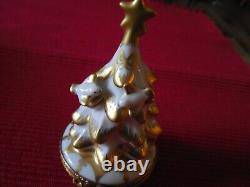 LIMOGES France Peint Main Hand Painted Christmas Tree Hinged Box with Doves