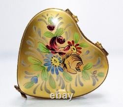 LIMOGES France Peint Main Hand Painted Gold Gilt Heart Floral Trinket Box RARE