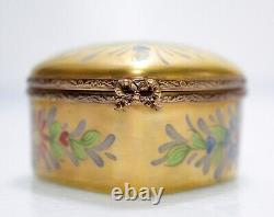 LIMOGES France Peint Main Hand Painted Gold Gilt Heart Floral Trinket Box RARE