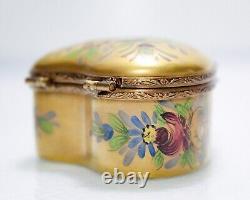 LIMOGES France Peint Main Hand Painted Gold Gilt Heart Floral Trinket Box RARE